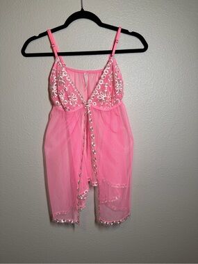 Victorias Secret Pink Lace Babydoll Lingerie Top Y2K VINTAGE handkerchief hem